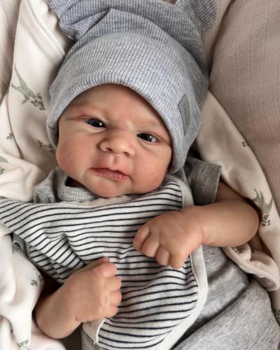 Anano Reborn Baby Vollsilikon Lebensecht Babypuppen Augen Offen 18 Zoll Reborn Baby Silikon Körper Jungen Echte Aussehende Puppen Realistische Babypuppe Mit Vorschulkinder Schürze & Hut von Anano