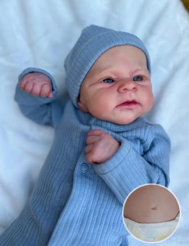 Anano Reborn Baby Vollsilikon Lebensecht Elijah, 17 Zoll Reborn Baby Puppen Junge Realistische Neugeborene Echte Babies Puppen Weiche Vinyl Körper Mit Anatomisch Korrekte Für Kinder Alter 3+ von Anano
