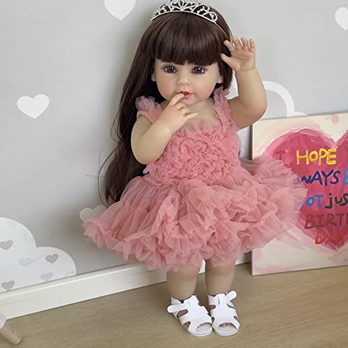Anano Reborn Baby Vollsilikon Lebensecht Günstig 22 Zoll Reborn Puppe Silikon Baby Puppe Mit Haaren Und Schöne Prinzessin Kleid von Anano