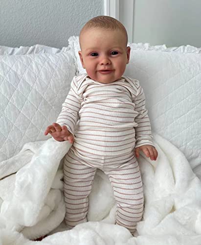 Anano Reborn Babypuppen 24Zoll Realistische Junge Puppe Weicher Körper Neugeborenes Lächeln Kleinkind Handgezeichnete Haare Lebensechte Baby Puppen mit Vinyl Drehbare Gliedmaßen von Anano