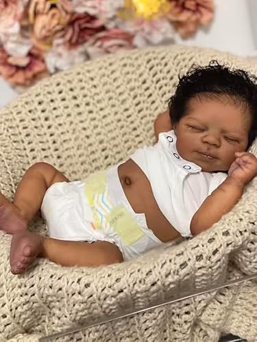 Anano Reborn Babypuppen Silikon Vinyl Ganzkörper Schwarz Mädchen 18 Zoll Reborn Kleinkind Puppen Silikon Baby Afroamerikanisch Schwarz Neugeborene Babypuppen mit Hand Implantiert Weiches Haar von Anano