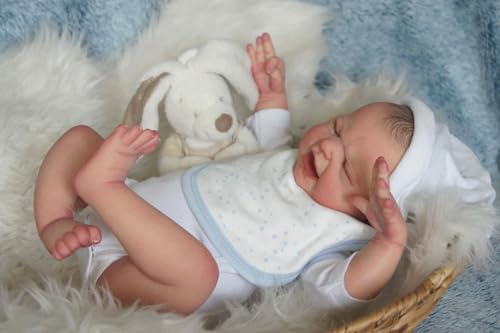 Anano Reborn Puppe Junge Lebendig Weinende Gesicht Blaue Adern 19 Zoll Lebensechte Babypuppen Silikon Puppe Wie Echtes Baby Mit Strampler Lätzchen Für Geburtstags Geschenk von Anano