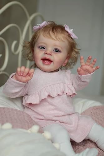 Anano Reborn Puppe Toddler Realistische Baby Zähne 24 Inch Große Lächelnde Lebensechte Babypuppen Reborn Silikon Baby Mädchen Die Wirklich Gewichtete Baby Geschenk Set von Anano