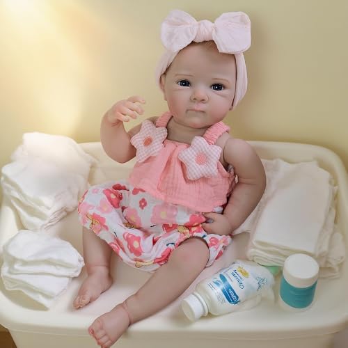 Anano Sammler Reborn Baby Mädchen Vollsilikon 45 cm Lebensechte Baby Puppen Silikonpuppe Mit Handbemalten Adern Anatomisch Exakt Nachgebildet Mit Strampler & Kopfaccessoires von Anano