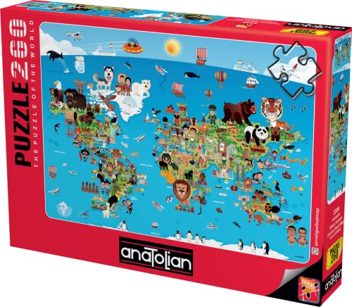 Anatolian Puzzle – Cartoon-Weltkarte, 260-teiliges Puzzle, 3338, mehrfarbig, Standard von Anatolian
