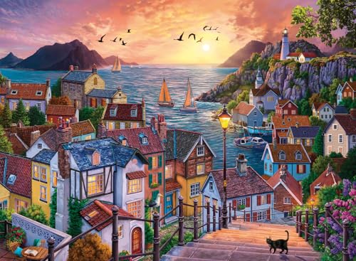 Puzzle Anatolian - Coastal Town at Sunset, 1.000 piese (1098) von Anatolian