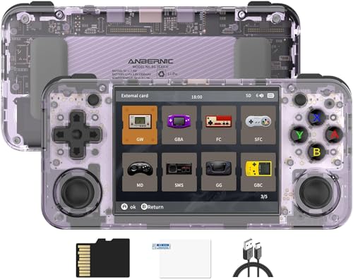 Anbernic RG35XX H Retro Handheld Spielkonsole, Support HDMI TV Output 5G WiFi Bluetooth 4.2 , 3.5 Inch IPS Screen Linux System Built-in 64G TF Card 5515 Games (RG35XXH-Transparent Purple) von Anbernic