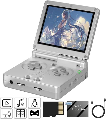 Anbernic RG35XXSP Retro Handheld Game Console, 3.5 Inch IPS Screen Linux System Built-in 64G TF Card 5532 Games Support Music Video e-book and HDMI TV Output (RG35XXSP-Silver) von Anbernic