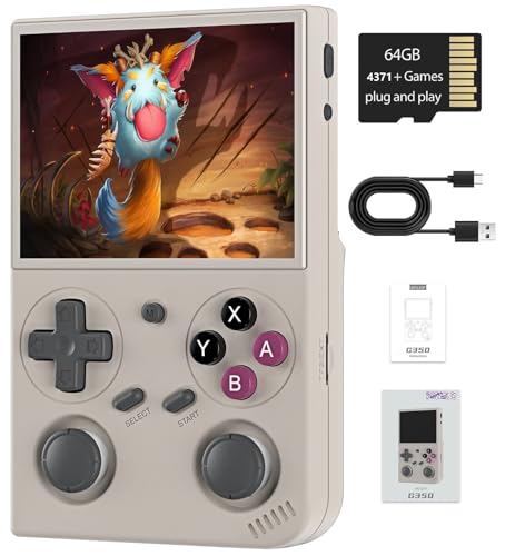 G350 Retro-Handheld-Spielkonsole, 8,9 cm IPS-Bildschirm, Linux-System, integrierte 64 G TF-Karte, 4371 Spielekonsole, vorinstallierte Spielkonsole, 3200 mAh Akku (G350, Grau) von Anbernic