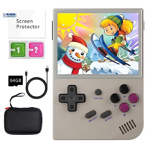 Anbernic RG35XX Handheld Spielkonsole with Portable Bag, 3.5 Inch IPS Screen Linux System Built-in 64G TF Card Pre-Loaded 5474 Classic Games Support HDMI and TV Output (RG35XX Bag-Gray) von Anbernic