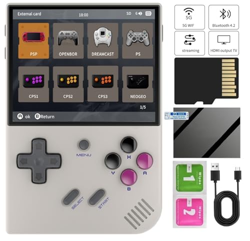 RG35XX Plus Retro Handheld Spielkonsole, Support HDMI TV Output 5G WiFi Bluetooth 4.2 , 3.5 Inch IPS Screen Linux System Built-in 64G TF Card 5515 Games(RG35XX Plus-Gray) von Anbernic