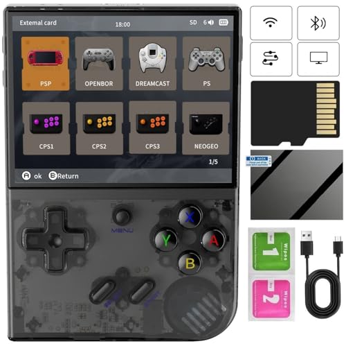 RG35XX Plus Retro Handheld Spielkonsole, Support HDMI TV Output 5G WiFi Bluetooth 4.2 , 3.5 Inch IPS Screen Linux System Built-in 64G TF Card 5515 Games (RG35XX Plus-Transparent Black) von Anbernic