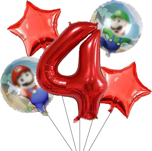 Anbobili Luftballons Geburtstag 4 Jahre, 5 Stück Ballons Geburtstag Kinder, Cartoon Luftballons für Partydekorationen Jungen und Mädchen von Anbobili