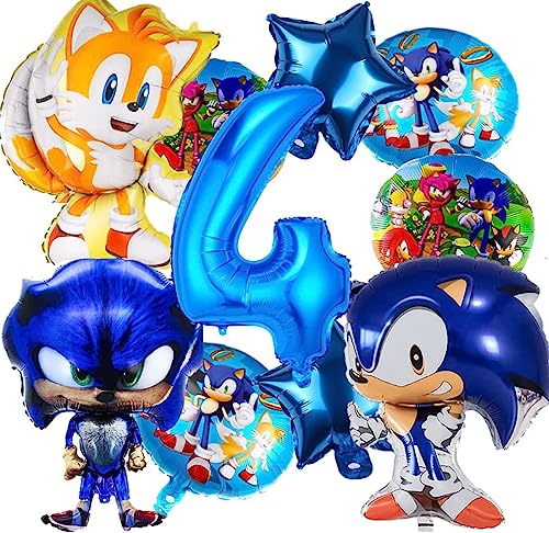 Sonic Luftballons Geburtstag 4 Jahre, 10 Stück Sonic Ballons Geburtstag, Luftballons Kindergeburtstag 4 Jahre, Luftballons 4. Geburtstag, Helium Folienballon für Kinder Geburtstagsdeko Dekoration von Anbobili