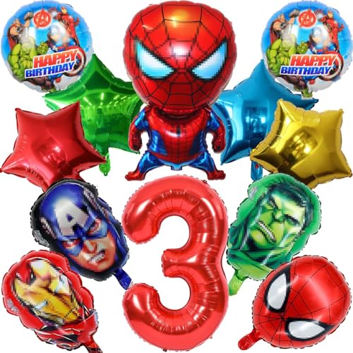 Superhelden Luftballons Geburtstag 3 Jahre, 12 Stück Marvel Avengers Geburtstag Ballons Dekoration, Luftballons 3. Geburtstag, Spider-Man Folienballons für Kinder Geburtstag Party Dekoration von Anbobili