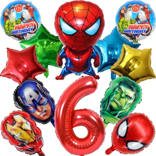 Superhelden Luftballons Geburtstag 6 Jahre, 12 Stück Marvel Avengers Geburtstag Ballons Dekoration, Luftballons 6. Geburtstag, Spider-Man Folienballons für Kinder Geburtstag Party Dekoration von Anbobili