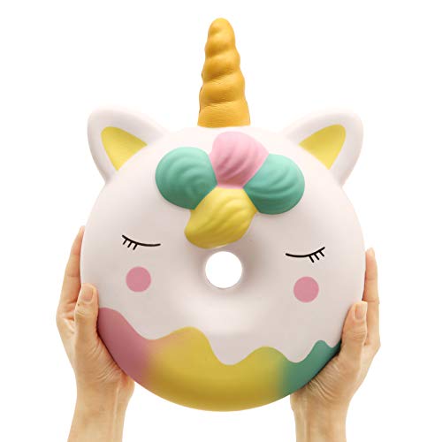 ANBOOR Jumbo Einhorn Donut Squishies Antistress Spielzeug Kawaii Langsam Steigend Stress Abbauen Squeeze Toys Kinder und Erwachsene Geschenk Party Spiel Scherzartikel (Weiß, 35cm) von ANBOOR