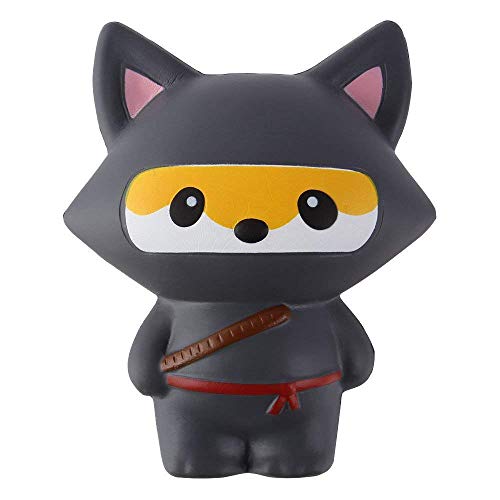 ANBOOR Squishies Ninja Fuchs Matschig Langsam Steigend Squeeze Spielzeug Langsam aufsteigen Antistress Squishies Spielzeug für Kinder Erwachsene Ostern Deko (Grau, 11,5 * 7,5 * 13.5cm, 1* Stück) von ANBOOR