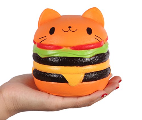 Anboor Squishies Katze Hamburger Langsam Steigend Squeeze Spielzeug Slow Rising Antistress Squishies Spielzeug für Kinder Erwachsene (Orange,11,4*11,4*8,8cm, 1 Stück) von ANBOOR