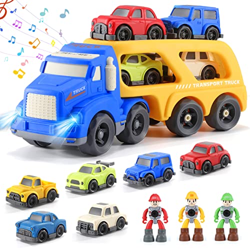 Anby families Autos Spielzeug Kinder,10 in 1 Transporter Spielfahrzeuge mit Ton und Licht,Spielzeug ab 3 Jahre Jungen,Kinder LKW Spielzeugautos Fahrzeug Lastwagen Geschenk von Anby families