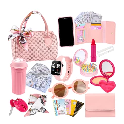 Mädchen Handtasche mit Accessoires, Kinder Handtasche mit Zubehör Prinzessinnen Spielzeug Rollenspielspielzeug für Kinder im Alter von 3-6 Jahren von Ancsttu