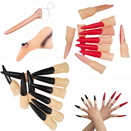 Ancuioyz 12-teiliges Set Halloween Hexenfinger,aus Zombie-Vampirnägeln, Hexennase, falscher Nase, Marionetten-Langnase, Pinocchio-Kostüm-Cosplay-Partyzubehör Ancuioyz 12-teiliges Set Halloween Hexenfinger,aus Zombie-Vampirnägeln, Hexennase, falscher Nase, Marionetten-Langnase, Pinocchio-Kostüm-Cosplay-Partyzubehör von Ancuioyz