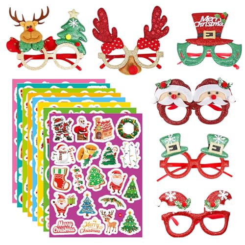 Ancuioyz 6 Stück Weihnachtsbrillen, 8 Bögen mit 160 individuell Weihnachtsaufklebern Cartoon Kinder Partybrillen Weihnachtsbrillen Rahmen Kreative Brillen Set, christmas decorations Party Gläser Ancuioyz 6 Stück Weihnachtsbrillen, 8 Bögen mit 160 individuell Weihnachtsaufklebern Cartoon Kinder Partybrillen Weihnachtsbrillen Rahmen Kreative Brillen Set, christmas decorations Party Gläser von Ancuioyz