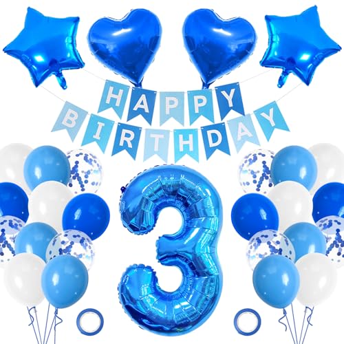 Folienballon Geburtstag, Luftballons Blau, Riesen Folienballon Zahl, Geburtstagsballons Mit Optionalen Zahlen, Geburtstagsparty-Dekorationen (Nummer 3) von Ancuioyz