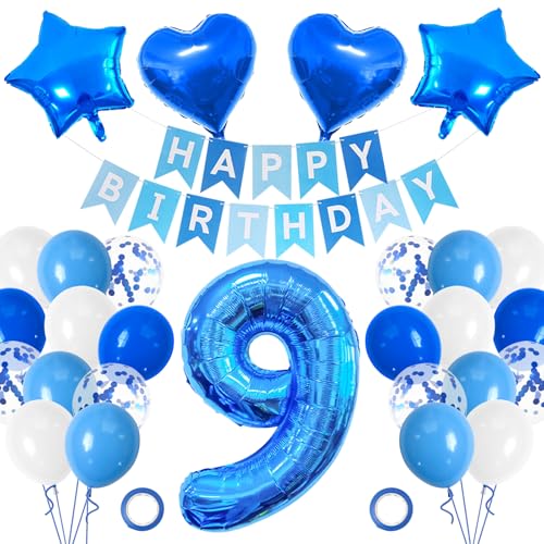 Folienballon Geburtstag, Luftballons Blau, Riesen Folienballon Zahl, Geburtstagsballons Mit Optionalen Zahlen, Geburtstagsparty-Dekorationen (Nummer 9) von Ancuioyz