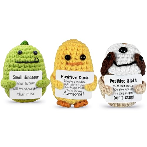 Lustige positive Häkeltier-Geschenke – 3-teiliges Häkelpuppen-Set mit emotionaler Unterstützung (Ente, Faultier, Dinosaurier) – niedliche, handgefertigte gestrickte, inspirierende Geschenke für von Andgiv