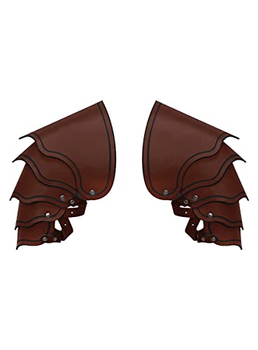 Andracor - 1 Paar Fantasy Schulterplatten aus echtem Leder - Rüstung in Schuppendesign und geflammter Optik – Braun – Befestigung an Rüstung - Zubehör LARP Mittelalter Steampunk & Wikinger von Andracor
