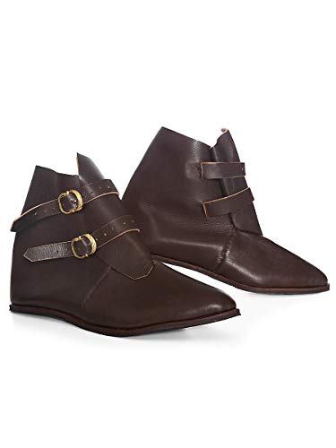 Andracor – Braune Mittelalter Halbstiefel aus Leder mit 2 Schnallen – individuell einsetzbar für LARP Fantasy Cosplay & Freizeit – Größe 43 von Andracor