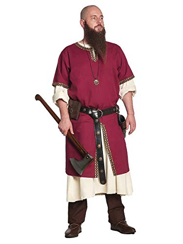 Andracor Edle verzierte Mittelalter Kurzarm Tunika - Gernot - Bordeaux - Größe L - Individuell einsetzbar für LARP, Mittelalter, Fantasy & Cosplay von Andracor