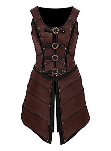 Andracor - Frauen Rüstung Elfenkriegerin aus echtem Leder mit Zierschnallen und Beintaschen - für LARP, Mittelalter, Reenactment & Cosplay - Braun/Schwarz/Rot/Grün - XS bis XXXL von Andracor