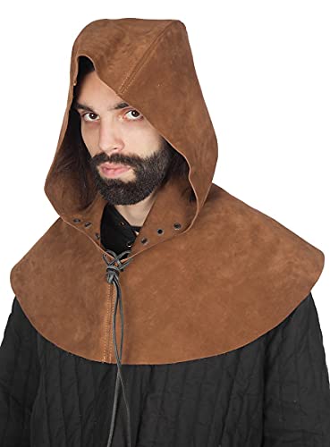 Andracor - Gugel aus Wildleder - Leder Kapuze mit Schnürung und großzügigem Kragen – Hellbraun - Zubehör LARP Mittelalter Wikinger & Cosplay Andracor - Gugel aus Wildleder - Leder Kapuze mit Schnürung und großzügigem Kragen – Hellbraun - Zubehör LARP Mittelalter Wikinger & Cosplay von Andracor