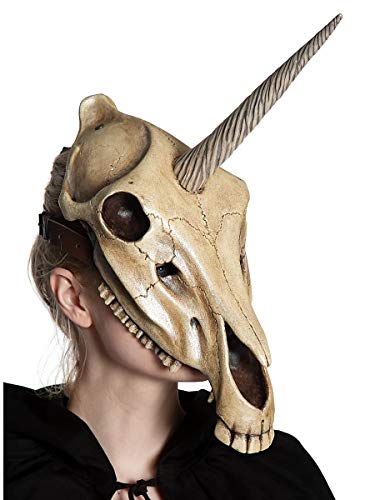 Andracor - Handgefertigte & handbemalte Kunstharz-Tiermaske - Einhorn-Schädel - Knochenfarben glitzernd - individuell einsetzbar für LARP, Mittelalter, Fantasy & Cosplay von Andracor