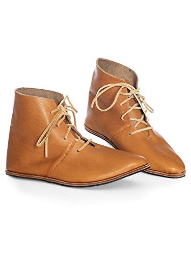 Andracor – Hellbraune/beige Mittelalter Halbstiefel aus Leder mit Schnürung – individuell einsetzbar für LARP Fantasy Cosplay & Freizeit – Größe 46 von Andracor
