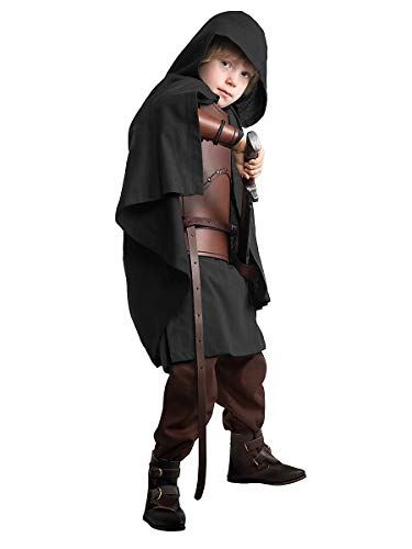 Andracor - Hochwertiger Mittelalter Kinder-Umhang mit Kapuze - universell einsetzbar für LARP, Mittelalter, Fantasy & Cosplay- Farbe: Schwarz - Größe: L-XL von Andracor