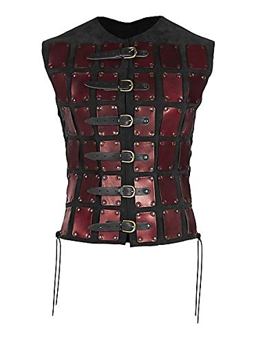 Andracor - Kurze Brigantine aus Leder - beschlagener Körperpanzer mit seitlicher Schnürung - Rot - Größe: L-XL von Andracor
