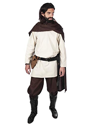 Andracor - Mittelalter Komplett-Kostüm - Wanderer - Pluderhose, Tunika & Umhang mit Kapuze - Mittelalter-Fest, Live Rollenspiel oder Karneval - Farbe: Braun - Größe: XL von Andracor