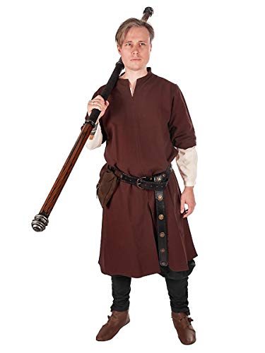 Andracor Mittelalterliche Langarm Tunika - Lang - Lässige Passform (XL, Braun) von Andracor