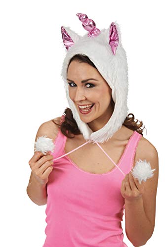 Andrea Moden 3287705 - Einhorn Mütze mit zwei langen Pompon Zöpfen, für Erwachsene, Tier, Kopfbedeckung, Accessoire, Motto Party, Karneval von Andrea Moden