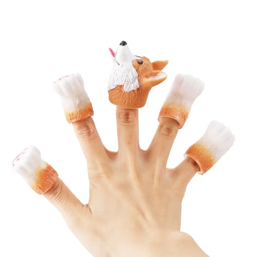 Andux 5pcs Tier Finger Puppets Realistische Gummi Tier Rolle Spielen Finger Puppets Set ZJWO-01 (Shiba Inu) von Andux
