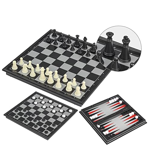 Andux Faltbares Magnetisches DREI-in-Eins Brettspiel Set, Schach, Backgammon, Dame CXYXQ-02 (S) von Andux