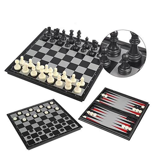 Andux Faltbares magnetisches DREI-in-einem-Brettspiel-Set, Schach, Backgammon, Dame CXYXQ-02 (L) von Andux