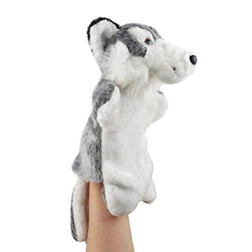Andux Plüsch Handpuppe Rollenspiel Interaktive Handpuppe für fantasievolles Spiel Performance Theater Weiches Plüschtier Spielzeug SO-19 (Grauer Wolf) von Andux