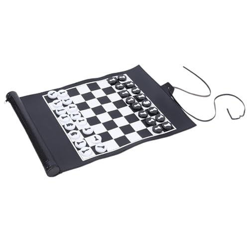 Andux Rollbares Schachbrettspiel PU Tragbares Schachspiel PGSLQ-01 (Schwarz) von Andux