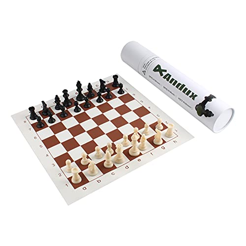 Andux Schachspielset Schachfiguren und Rollbrett QPXQ-01 (Braun,35x35cm) von Andux