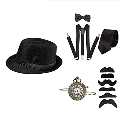Andy's Orchids 1920er Herren Great Gatsby Cosplay Kostüm Anzug Retro Hut Y-Back Hosenträger Taschenuhr Zubehör Set Andy's Orchids 1920er Herren Great Gatsby Cosplay Kostüm Anzug Retro Hut Y-Back Hosenträger Taschenuhr Zubehör Set von Andy's Orchids