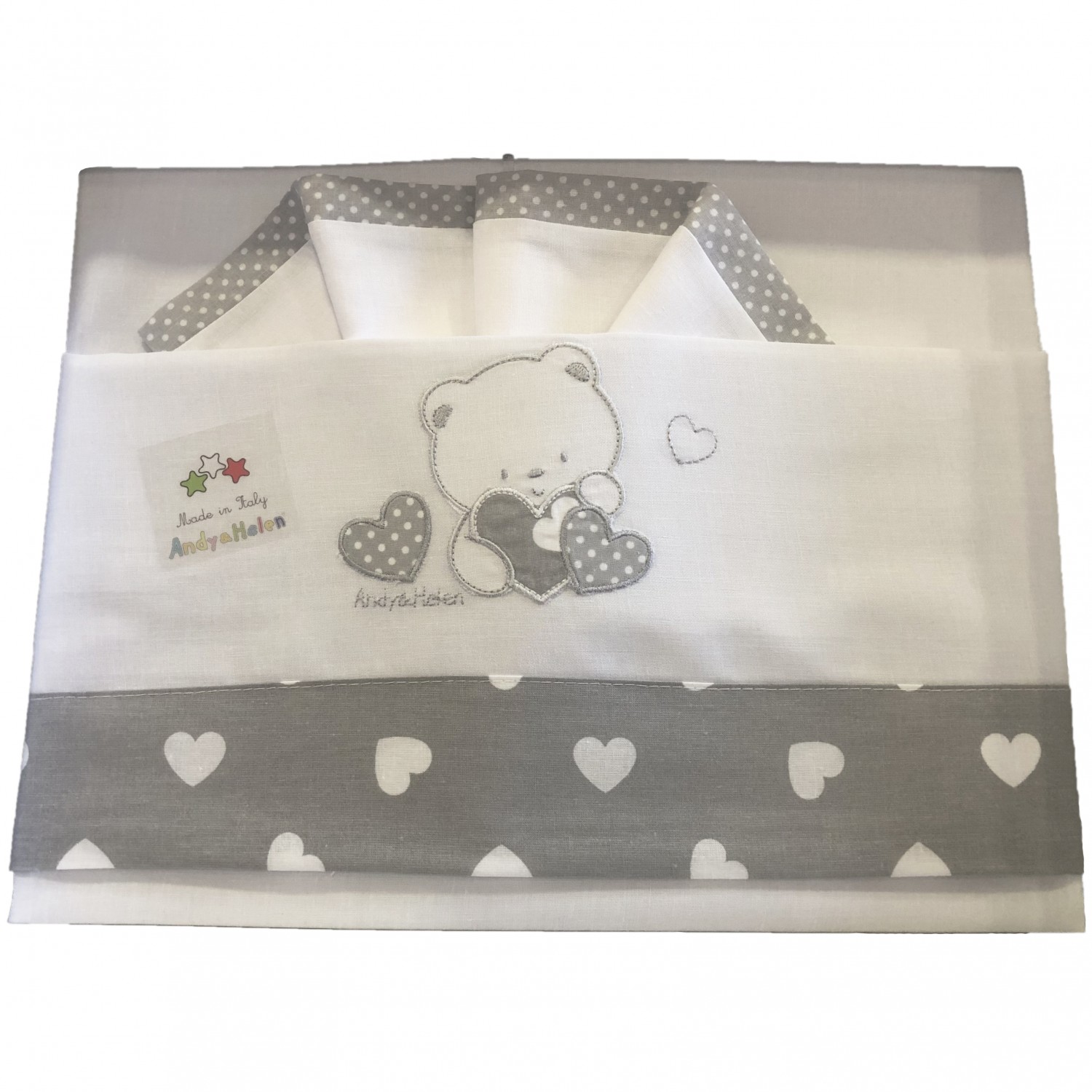 Andy & Helen Sheets Set für Kinderbett bestickt D35 3 Stk. Grau Andy & Helen Sheets Set für Kinderbett bestickt D35 3 Stk. Grau von Andy & Helen